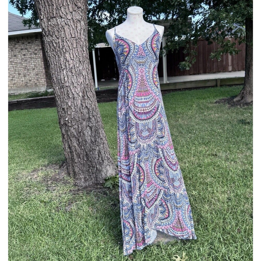Billabong Boho Places To Be Mandala Paisley Gauze Maxi Dress Size M
